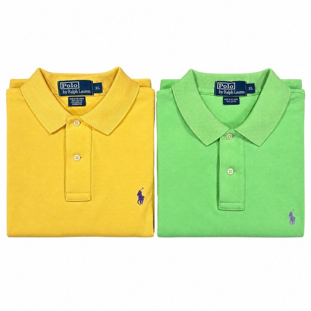Vintage Y2K Polo Ralph Lauren Polo Shirts Mens XL Yellow Green Pony LOT OF 2